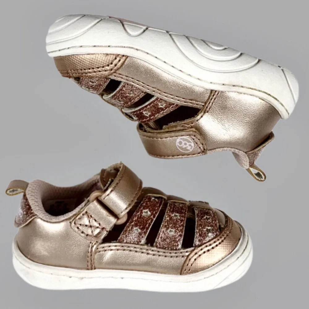 Stride Rite Devany Rose Metallic Leather Fisherman Sandals Size 3 mo.